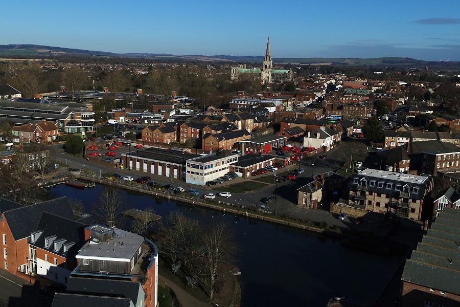 Aerial view to Chichester Cathedral