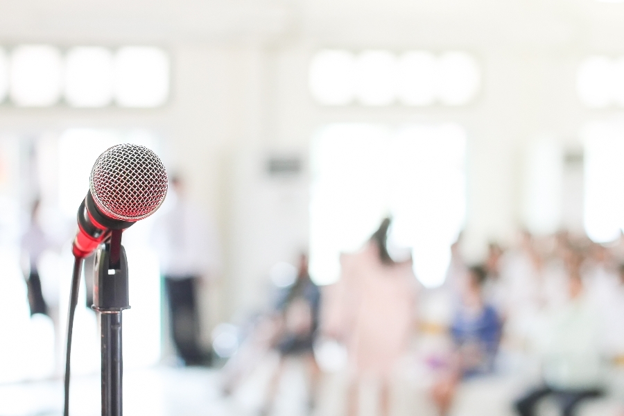 Microphone in front of chairs (stock image)